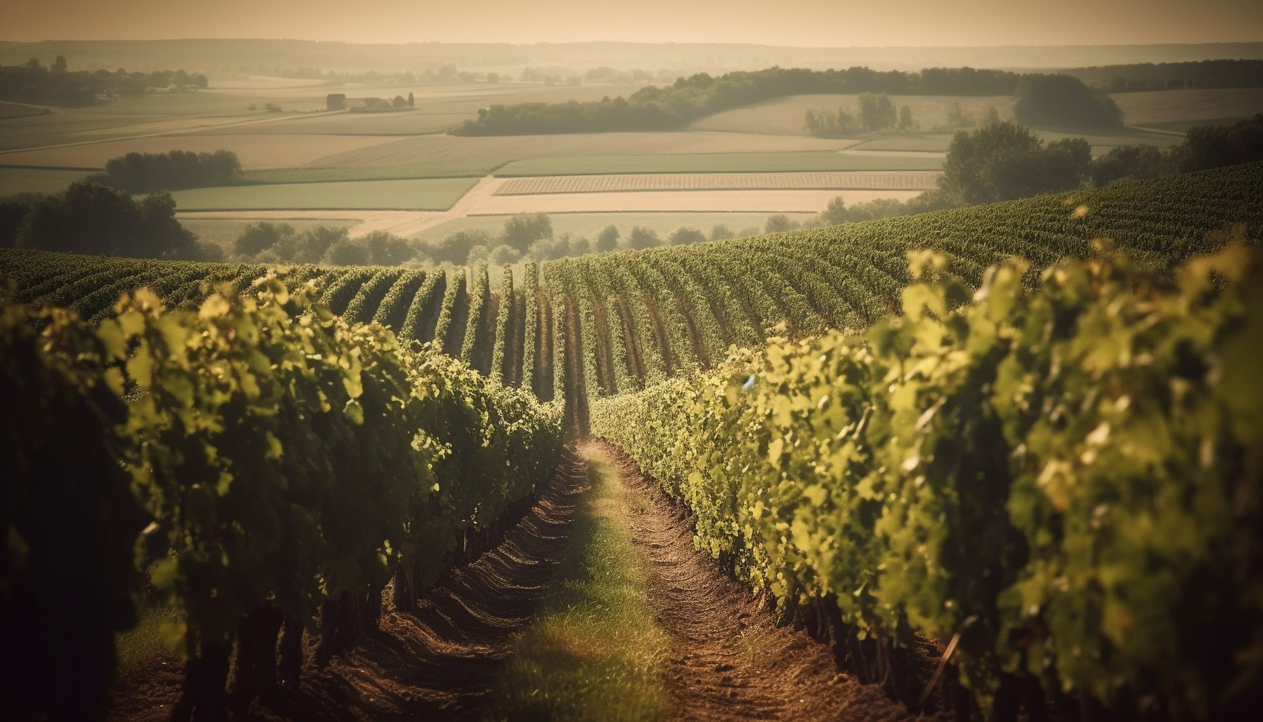 Organic vineyard in Chianti region, ripe grapes generated by artificial intelligence